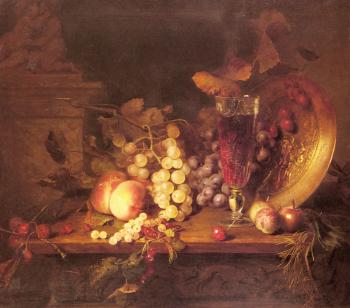 Blaise Alexandre Desgoffe : Still Life with Fruit, a Glass of Wine and a Bronze Vessel